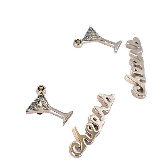 NEW Kate Spade Silver Martini Glass & Cheers Set 2 Pairs of Stud Earrings - Picture 2 of 5